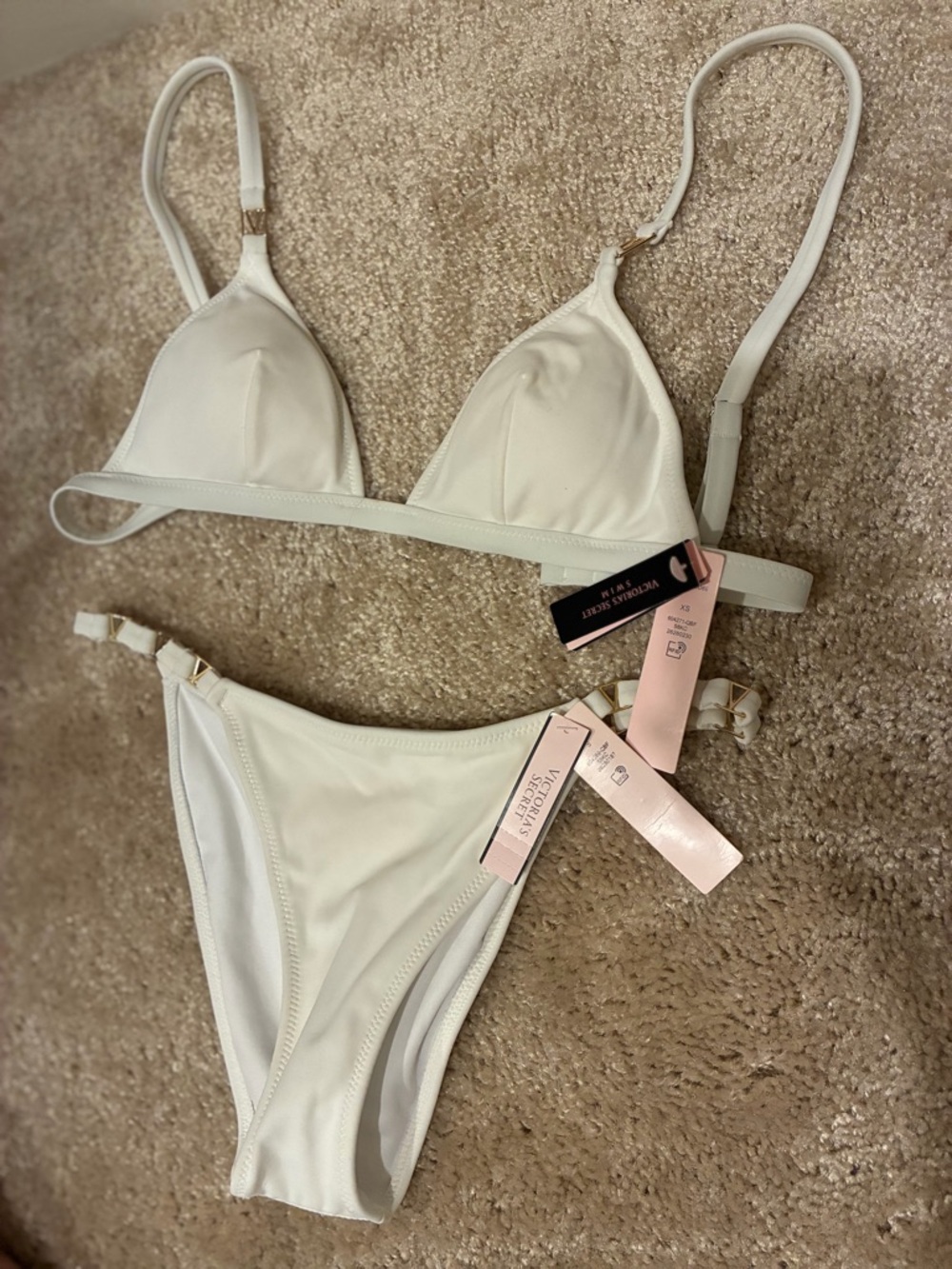 🆕 Victoria's Secret White Triangle Bikini with Gold Accents